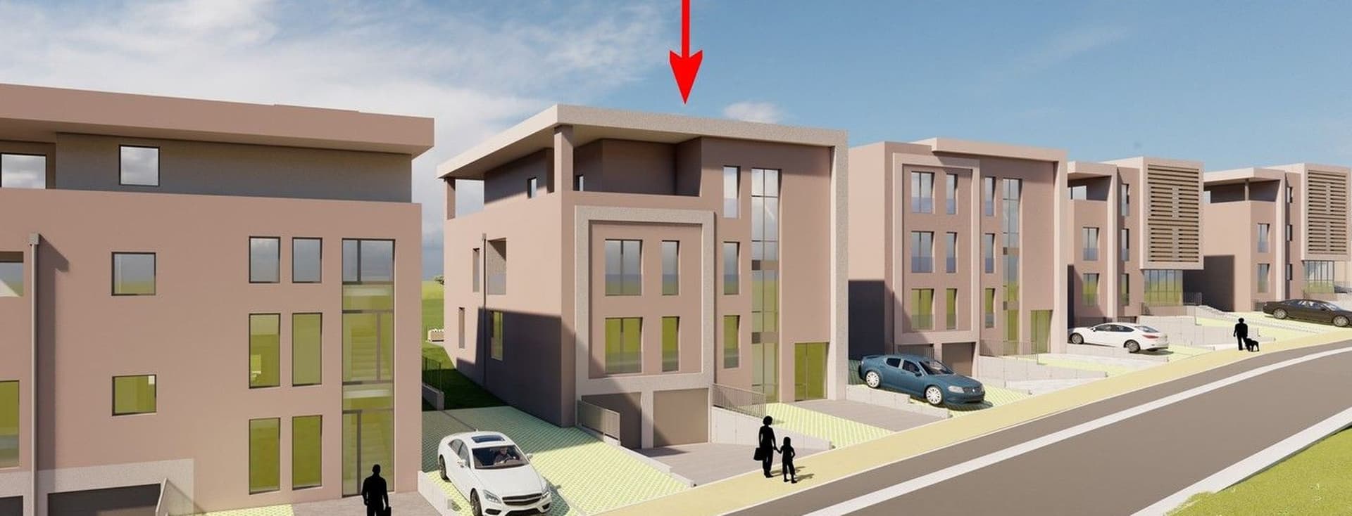 New development with 5 residential buildings of 4 units each.