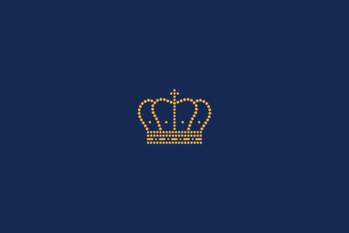 A gold dotted crown centered on a dark blue background.