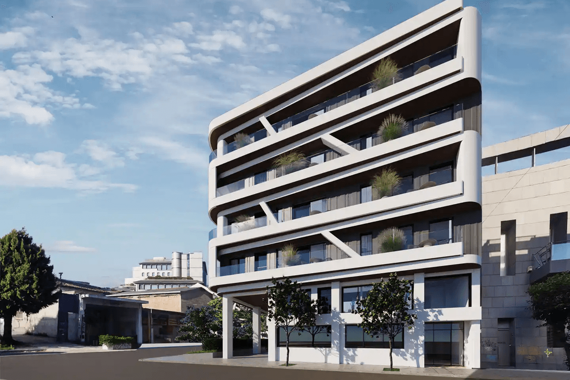 A 3D rendering of a luxury building in Athens
