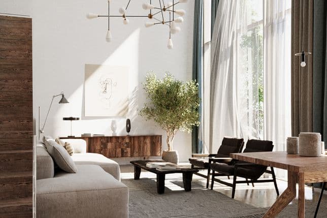 Modern and bright living room of the new residence in Belval, called NEST