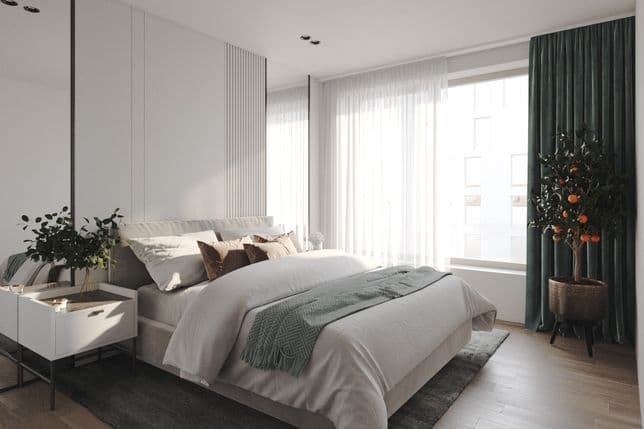 Bedroom with a modern look in the new residence NEST in BELVAL
