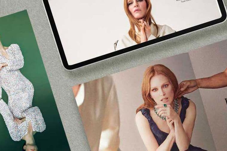 Mock-ups of the GG Magazine Cover Story with actress Julianne Moore.