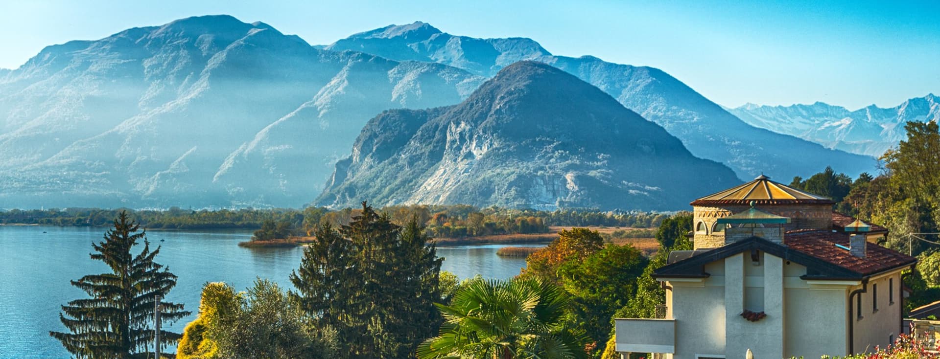 Panoramic view of Lake Maggiore, Verbania, Piedmont.
