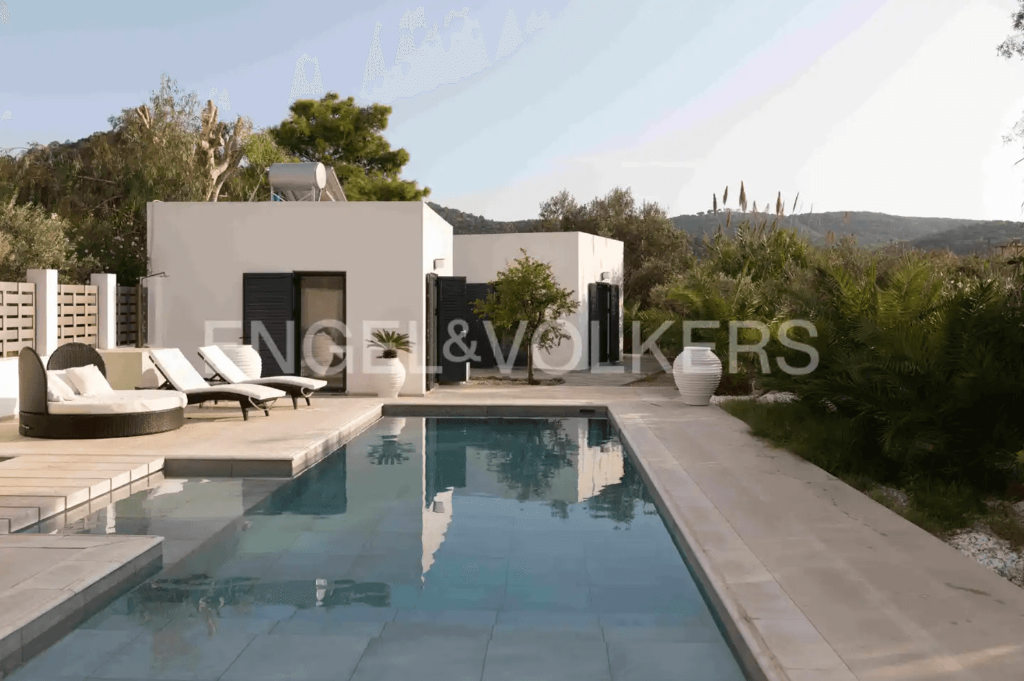 3D Rendering of a minimal luxury villa at Athens Riviera during daylight