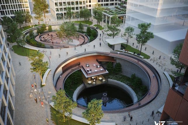 The picture is showing a parc from a new project called NEST in Belval