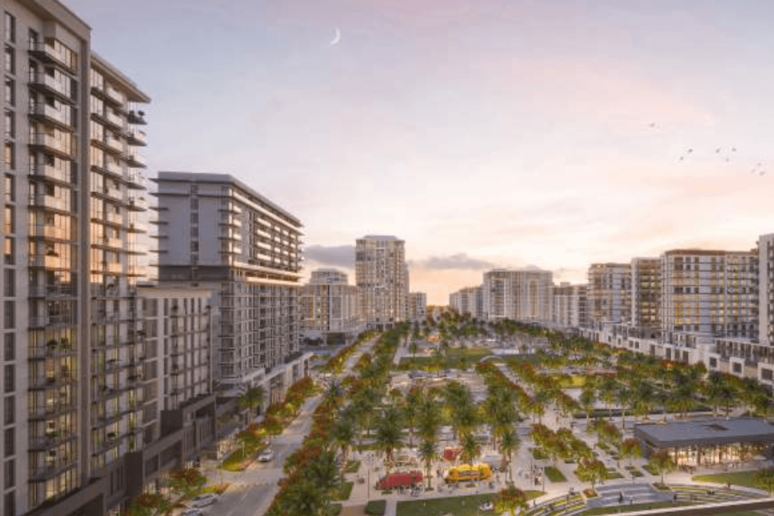 Rosewell residential building positioned beside West Park with shaded greenery and community pathways.