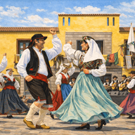 Personas bailando por parejas en el día de Canarias