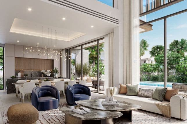 Lounge and kitchen in Nad Al Sheba Gardens Villa