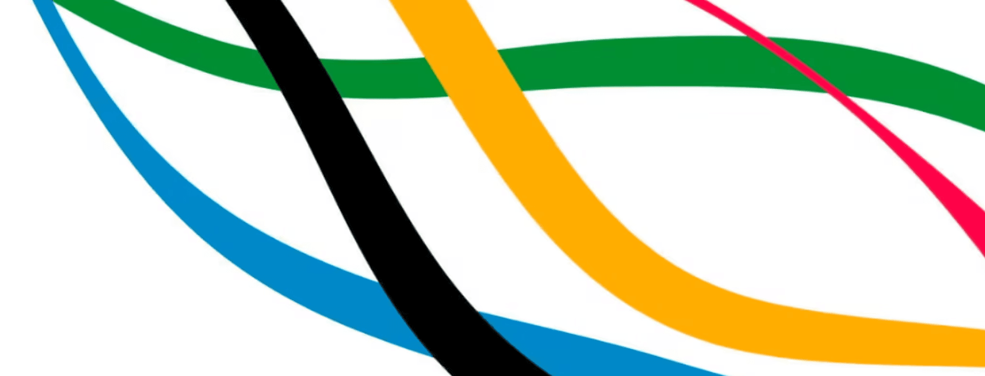 Abstract image of curved lines in blue, black, yellow, green, and red on a white background.