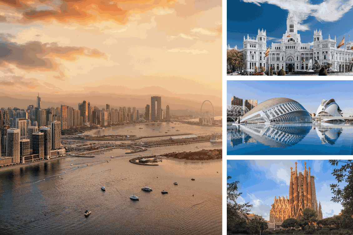 Imagen de Dubai, Valencia , Madrid y Barcelona