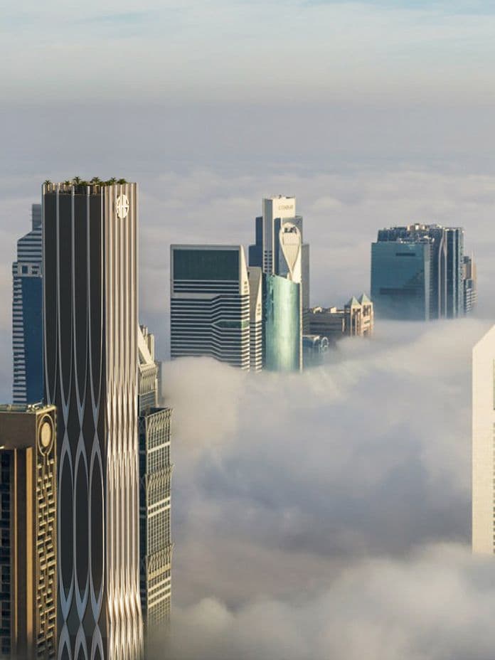 AHS Tower landscape external shot in the daytime as seen with the clouds