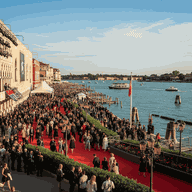 il canale di venezia con molte persone eleganti sopra un red carpet