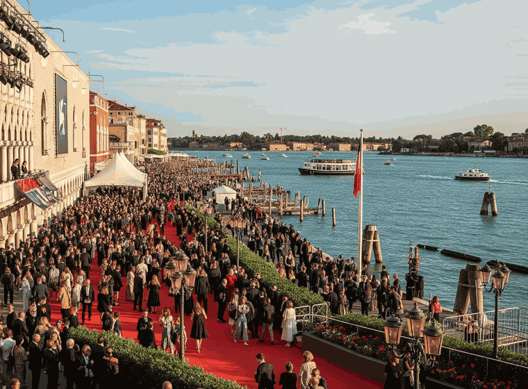 il canale di venezia con molte persone eleganti sopra un red carpet