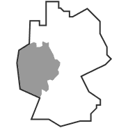 Umrisskarte von Deutschland mit der westlichen Region in Grau schattiert, die auf ein spezifisches Gebiet innerhalb des Landes hinweist.