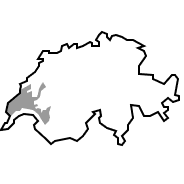 Map of Switzerland with a darker marked area which represents canton of waadt
