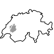 Map of Switzerland with a darker marked area which represents canton of fribourg