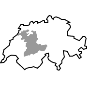 Map of Switzerland with a darker marked area which represents canton of bern