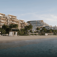 Private beach and external view of The Alba Residences