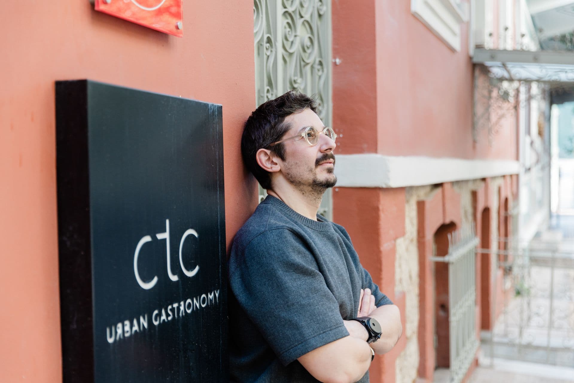 Portrait of famous chef Alexandros Tsiotinis in his restaurant
