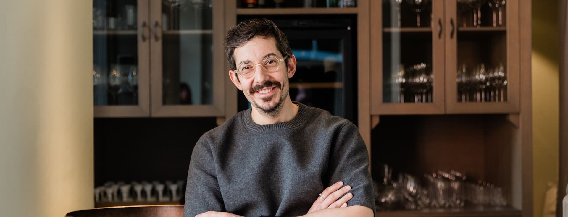 Portrait of famous chef Alexandros Tsiotinis in his restaurant