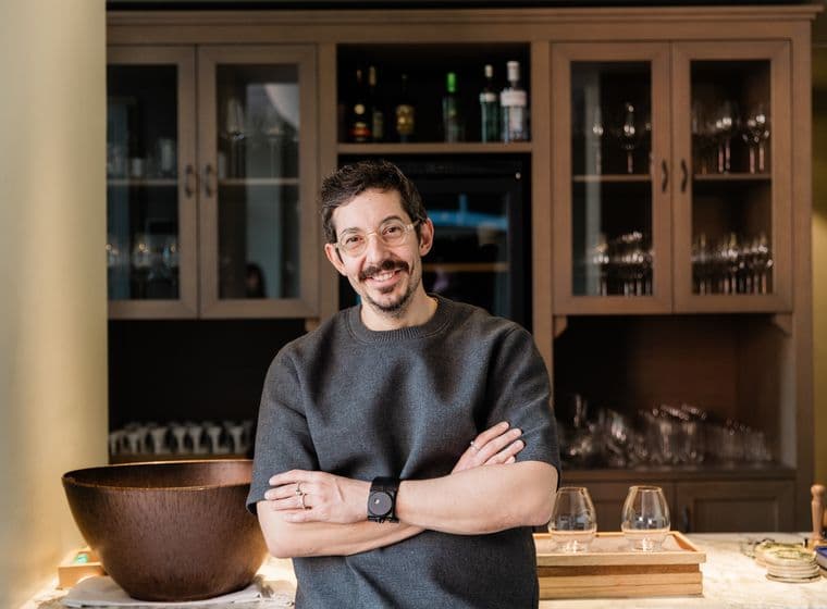 Portrait of famous chef Alexandros Tsiotinis in his restaurant