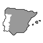 Gray silhouette of the country of Spain on a black background.