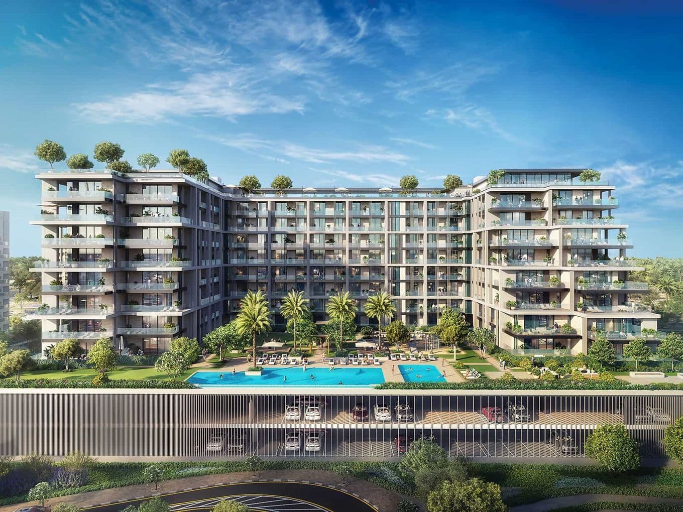 serenova building showing courtyard pool