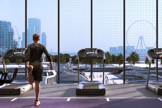 gym indoor views to marina