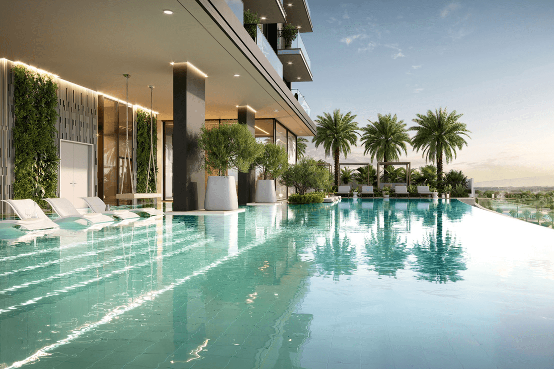 Infinity pool at Riverton House facing the community lagoon.