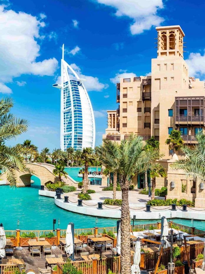 Burj Al Arab seen from madinat jumeirah in Dubai UAE