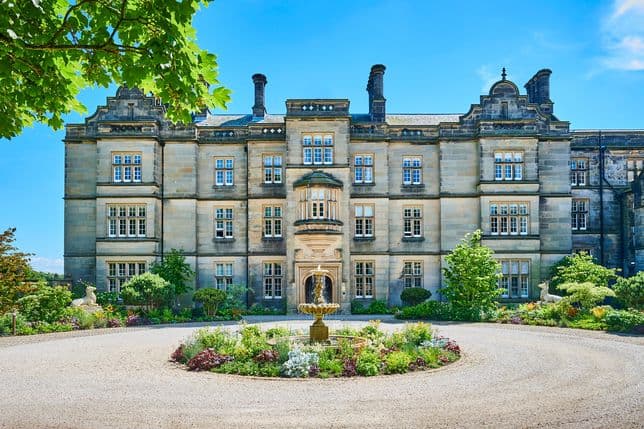 The impressive entrance of Matfen Hall Hotel.