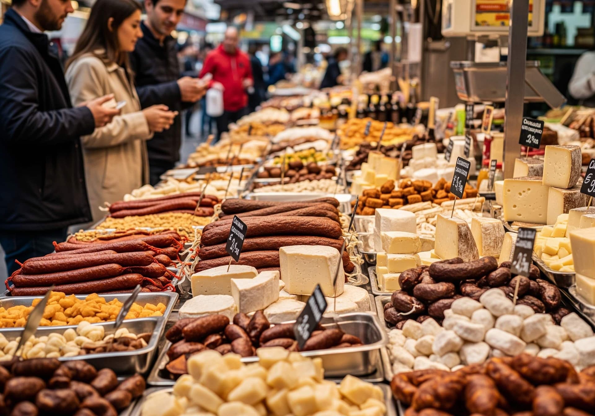 Comida tradicional canaria, entre ella, quesos, chorizo de Teror, dulces tradicionales...