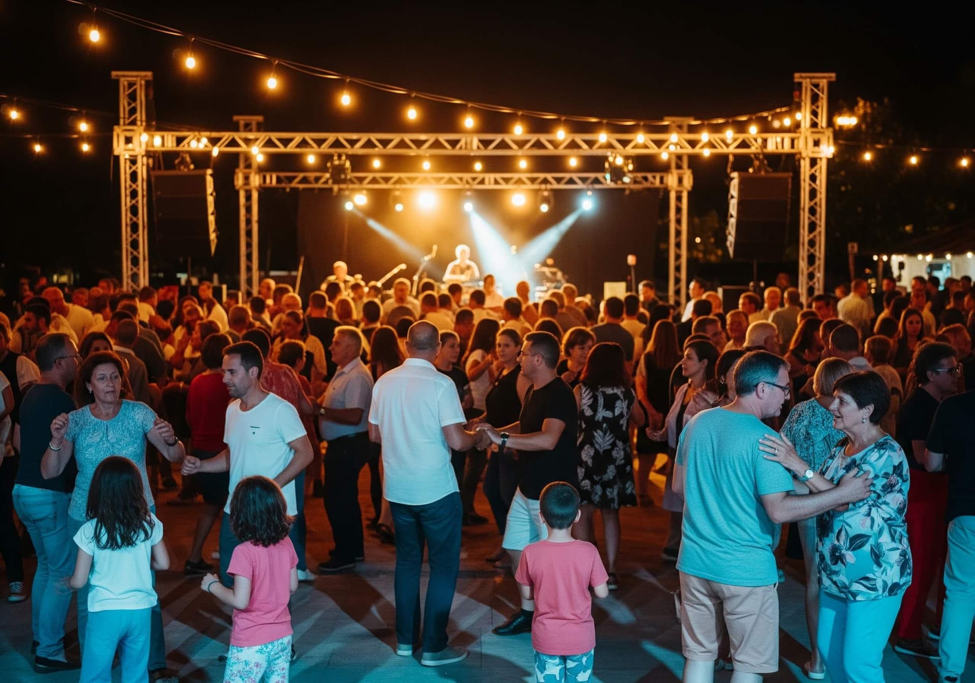 Gente bailando ante un concierto en las Fiestas Tradicionales del Pino en Teror