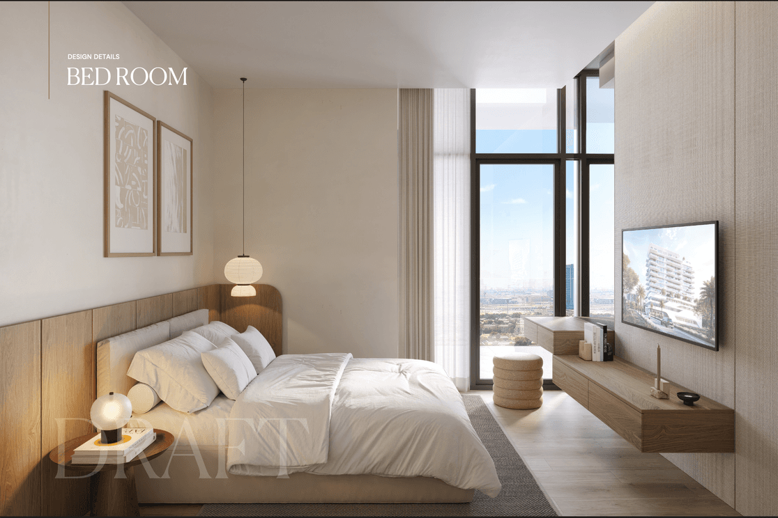 Modern bedroom interior at Rise by Blanco with built-in storage and natural light