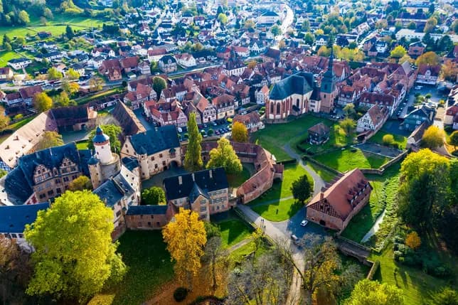 The aerial view of Gelnhausen reveals the graceful character of the property location