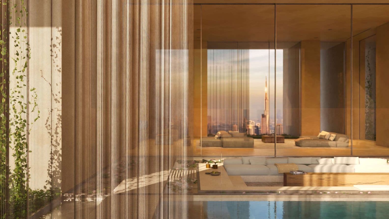 livingroom and swimmingpool with amazinh views to burj kalifa