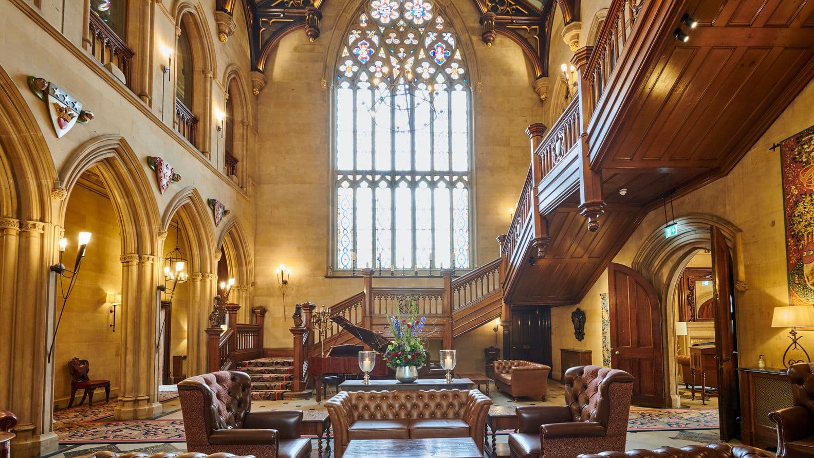 View into the Great Hall of Matfen Hall Hotel.
