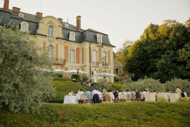 people having dinner outside