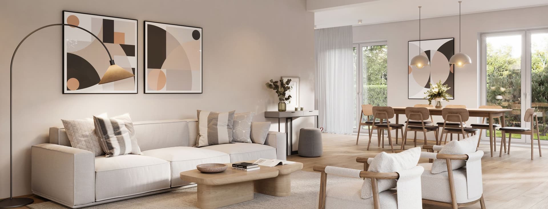 Modern eingerichteter Wohn- und Essbereich