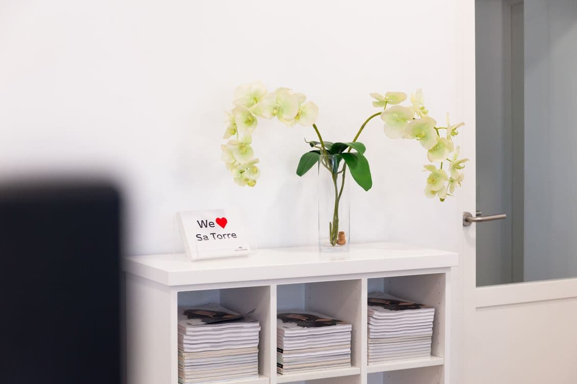 Interior of the office in Llucmajor with a collection of catalogues and flyers neatly arranged.