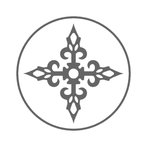 Private Office logo Engel & Völkers. Ornate black cross pattern with fleur-de-lis ends inside a circle.