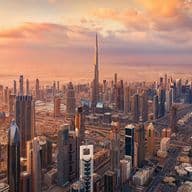 Downtown Dubai skyline at sunset