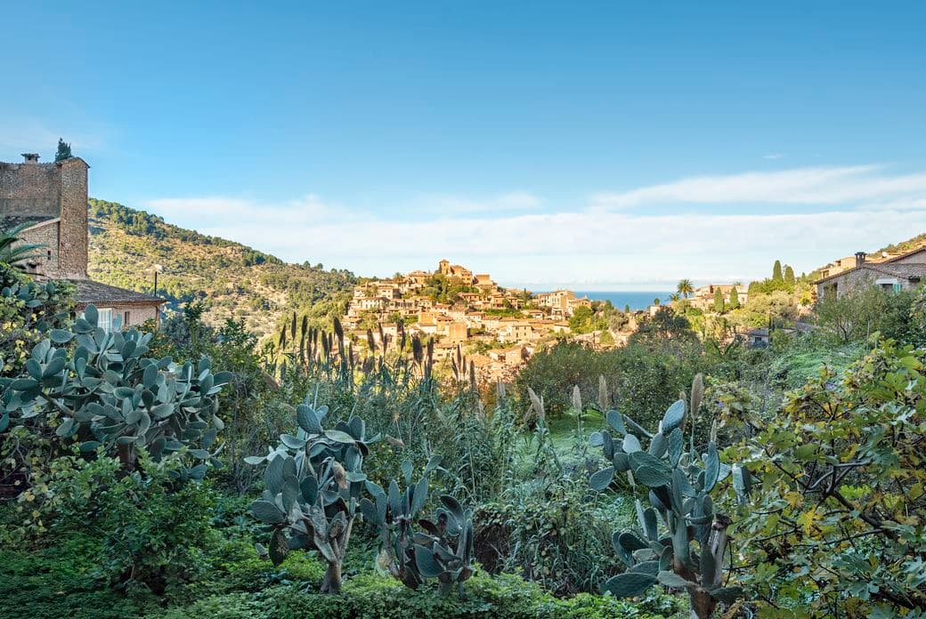 View from the mountain of Deià with traditional houses