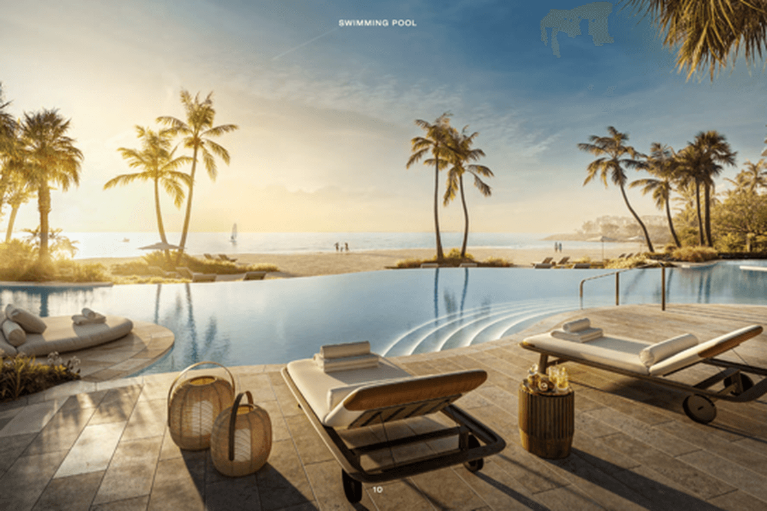 Strandpool mit Blick auf die Uferlinie in Solaya von Meraas auf La Mer in Jumeirah Dubai