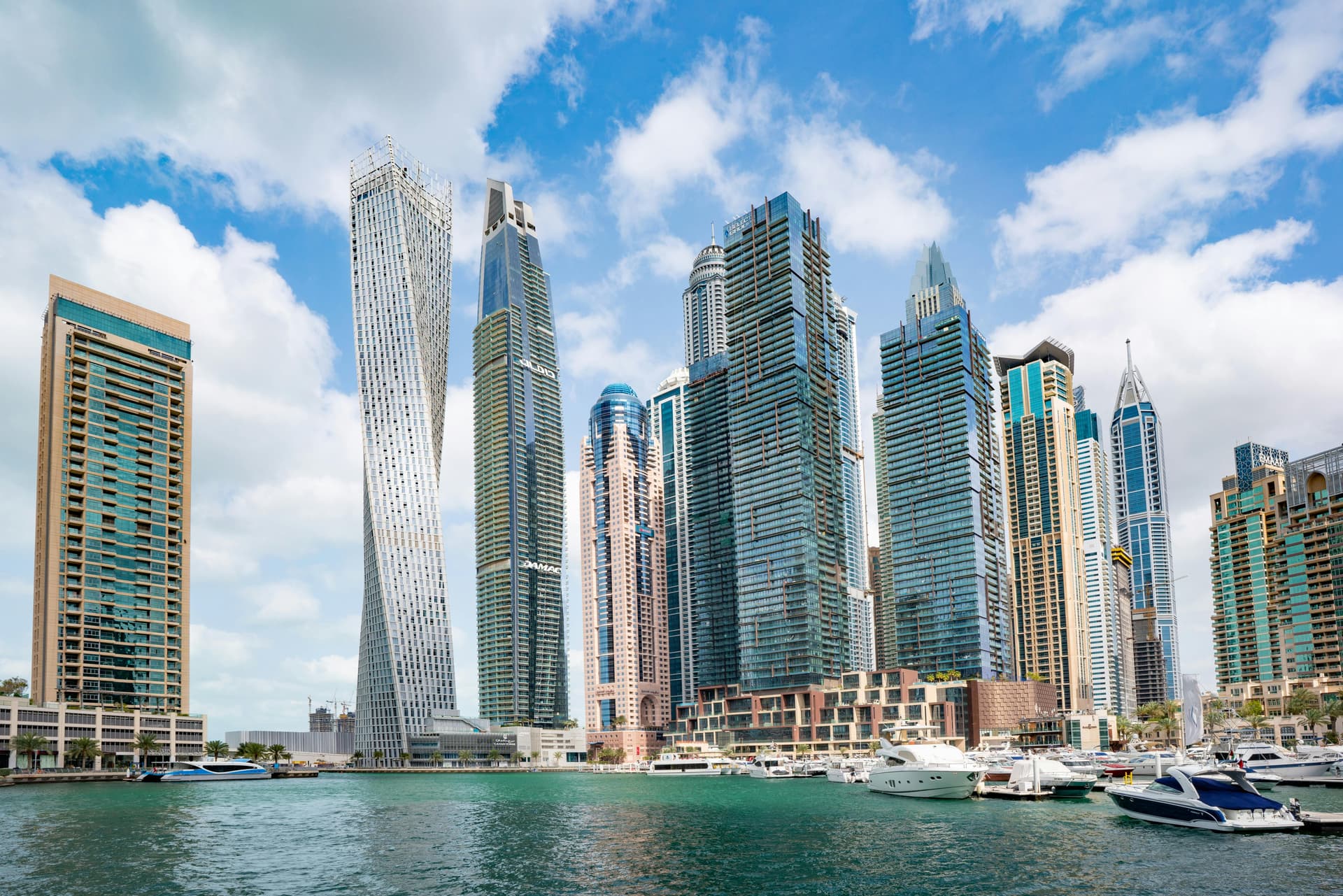 Dubai Marina low shot daytime landscape