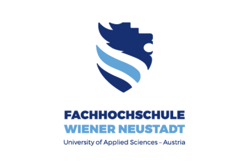 Logo der Fachhochschule Wiener Neustadt mit stilisiertem blauem Wappenschild und Löwenkopf, darunter Schriftzug 'University of Applied Sciences - Austria