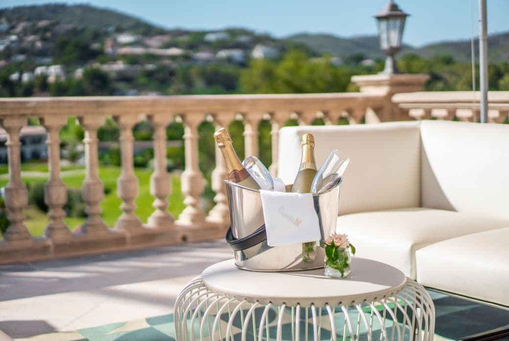 Luxury terrace with garden views in Son Vida, ideal for champagne
