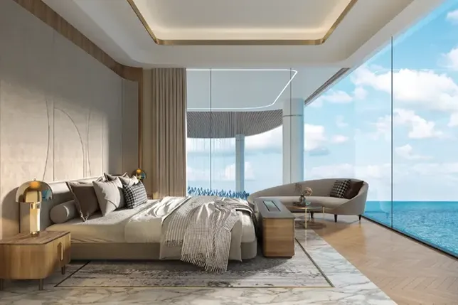 bedroom in front of the sea with views