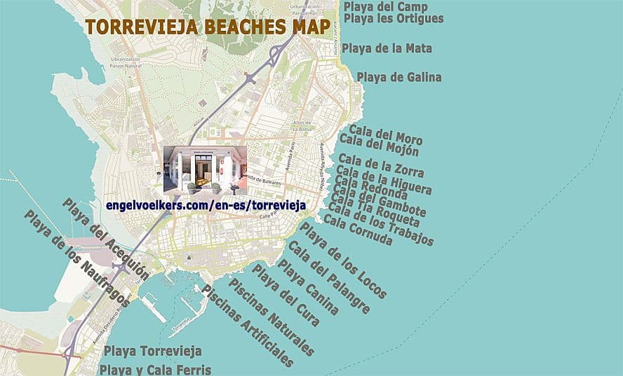Un mapa de les platges de Torrevieja.