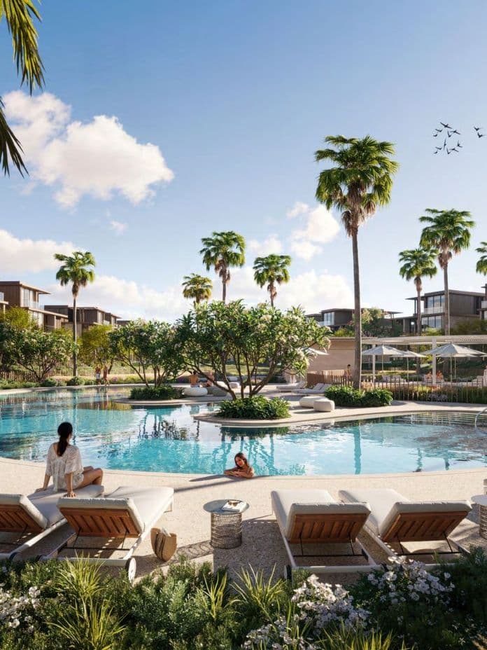 View of Nad Al Sheba pool and lounge area